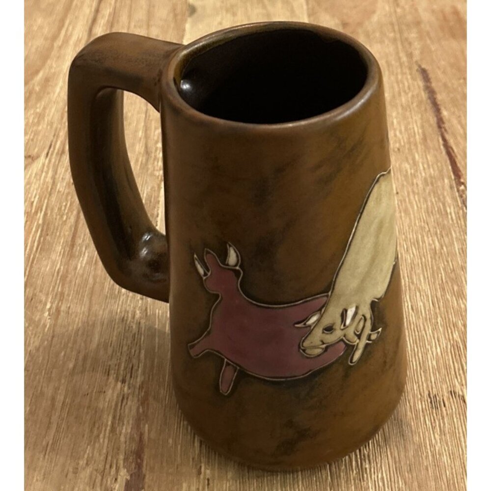 Handmade 3 Bulls Mexican Art Pottery Mug Artist Signed -Design By Mara